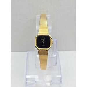 Vintage Phasar Sears Ladies Dress Goldtone Octagon Black Dial New Battery Petite